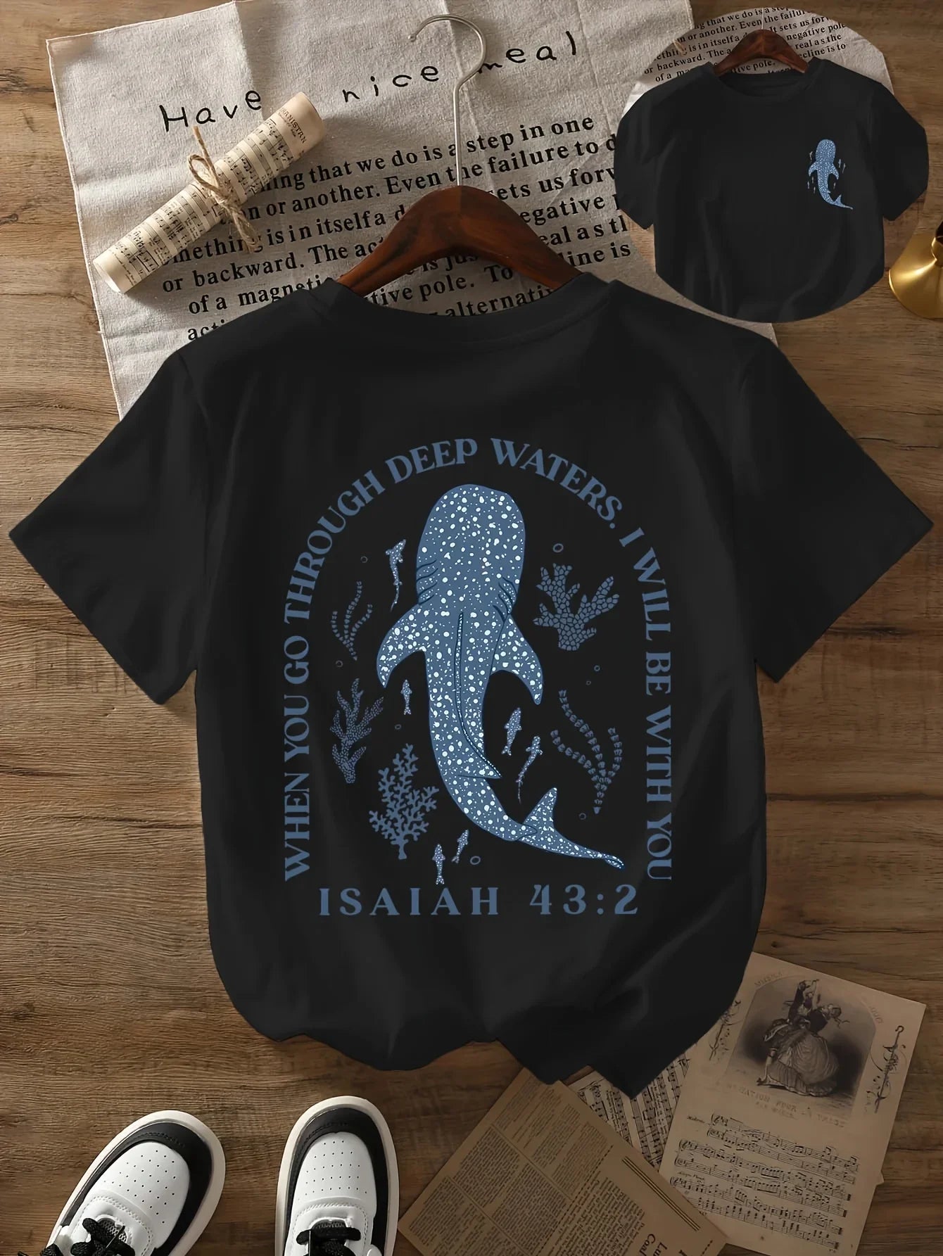 Round neck beach whale shark print t-shirt short sleeves women's casual tops Summer and spring Women's T-shirt   Tees