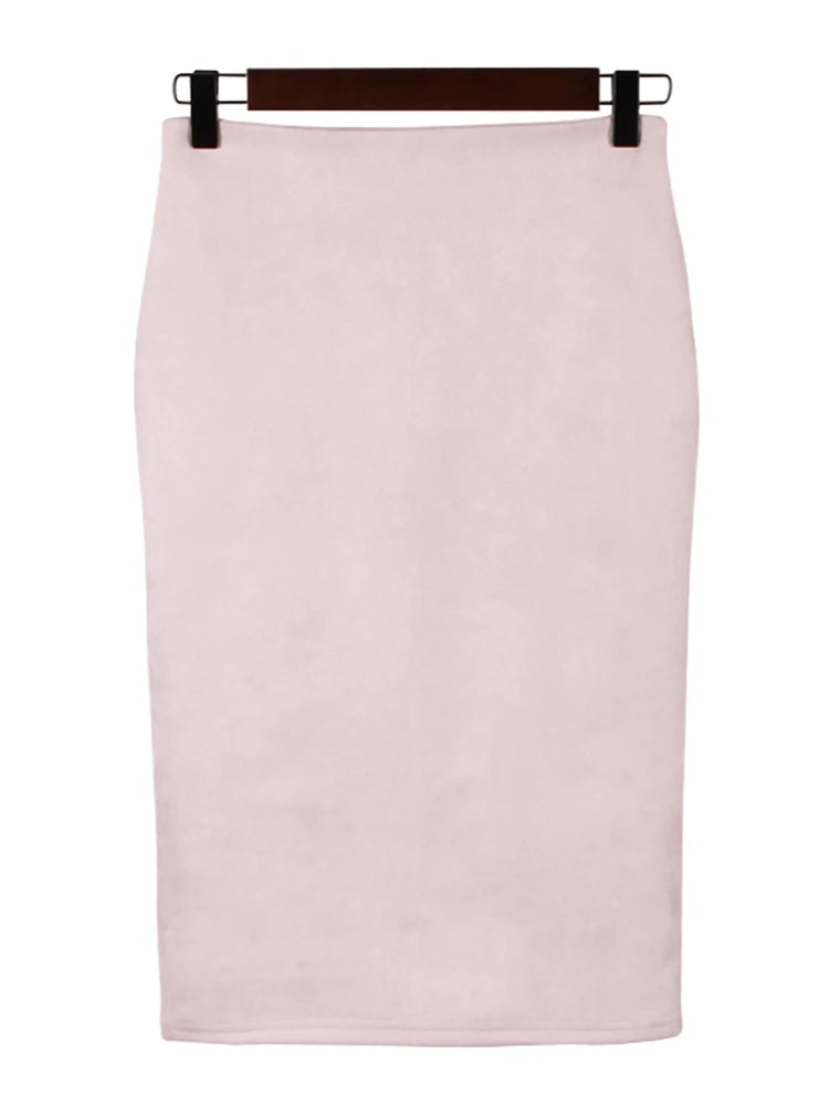 Jupe crayon mi-longue en daim multicolore pour femmes, Sexy, mode, élastique, taille haute, bureau, moulante, Saias, 2024