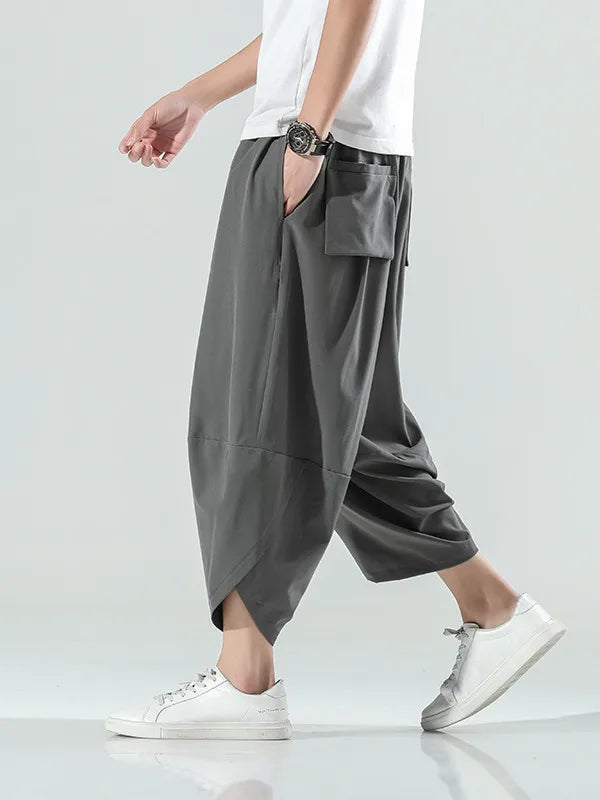 2023 Summr Men Chinese Style Harem Pants Men Streetwear Breathable Beach Pants Male Casual Calf-Lenght Trousers M-5xl