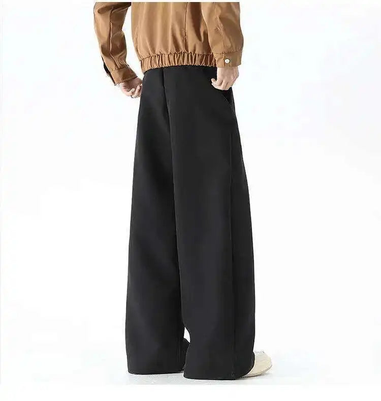 IEFB Pleated Design Men's Suit Pants Casual Solid Color American Style Bottom Drape Straight Wide Leg Male Trousers Simple 9W717