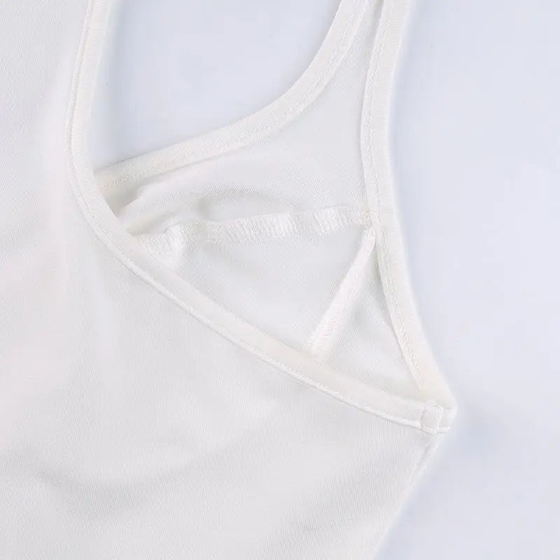 Sexy American Retro Sleeveless White Women's Bodysuits Fashion Basic Slim Outfits Chic Bodycon Jumpsuit Y2K Body Tops Summer