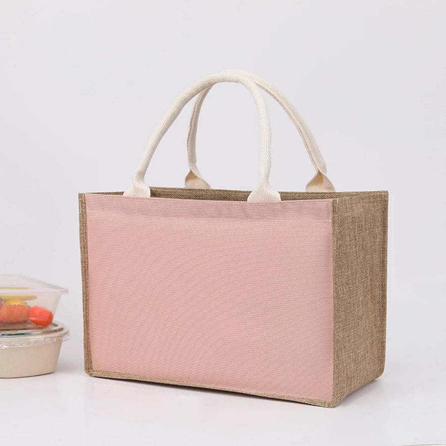 Simple solid color large capacity women's handbag reusable imitation linen zipper handbag commuting bag shopping bag