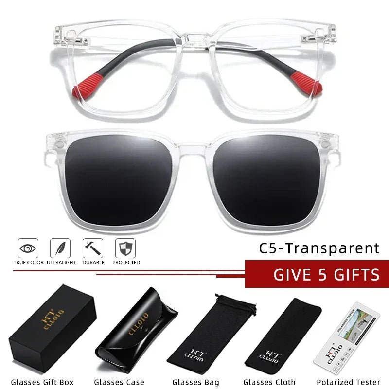 CLLOIO Magnetic Clip Optical Sunglasses Men Polarized Myopia Prescription Glasses Anti Blue Light Reading Glasses for Women 2190