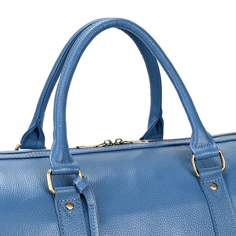 Sac de voyage en cuir véritable de grande capacité pour hommes et femmes, en cuir de vache noir souple, polochon de voyage décontracté, grand sac à bandoulière pour week-end