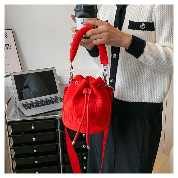 Velvet Bucket Bags for Women Fashion Purses and Handbags Designer Crossbody Bag Luxury Shoulder Bag New Satchel Lady Bag