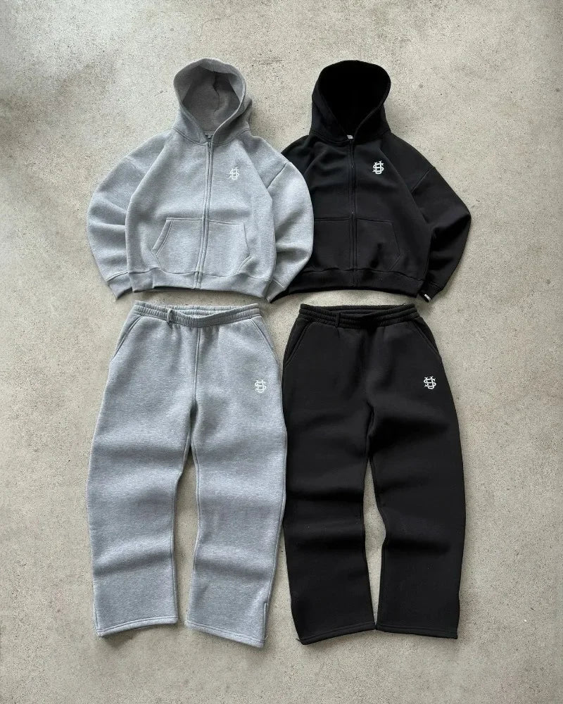 New Letter Embroidery Zip Up Casual Men Suits Y2K Oversized Harajuku Fashion Sweatshirts Women Retro Hoodies Couple Sweatpants