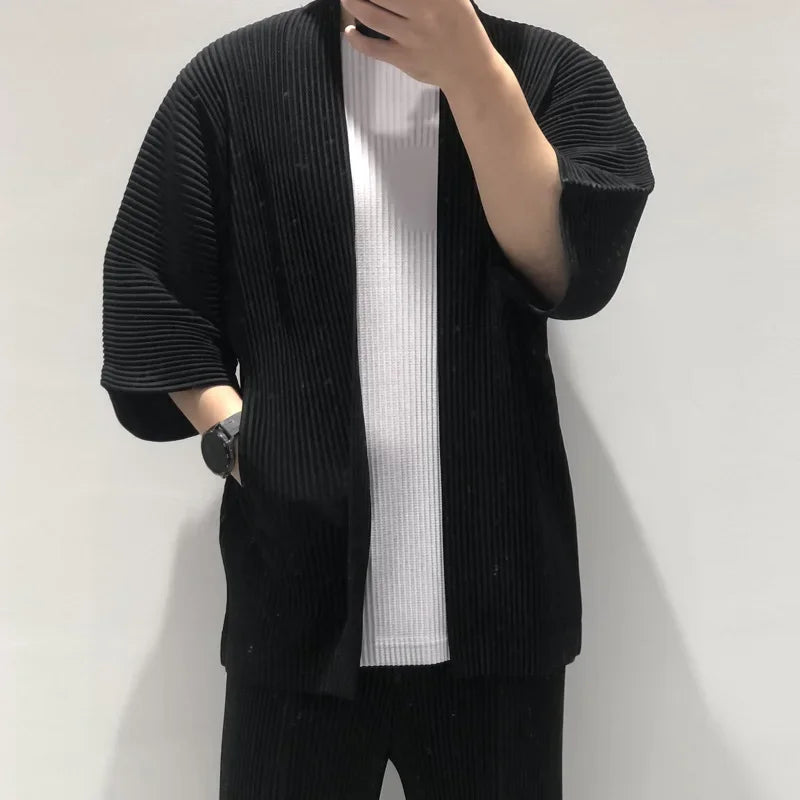 Miyake Pleated Jacket Men's Cardigan Japanese 2025 Spring and Summer New Pleated Men's Loose Big Yards Jacket Hundred Loose Tops