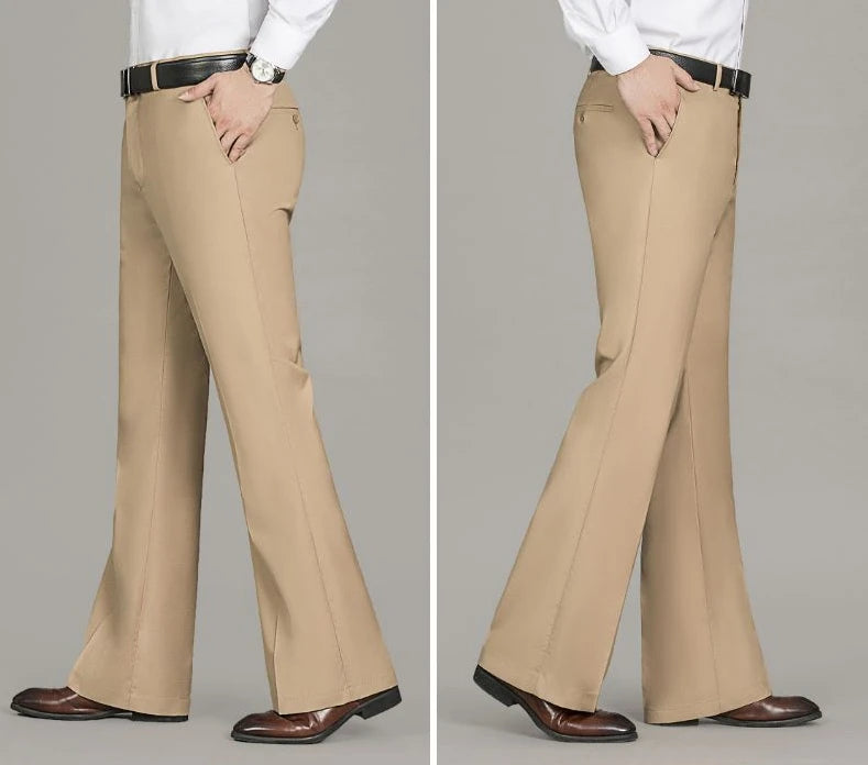 Business Trousers for Men Flared Social Tailoring Gray Bell Mouth Man Suits Pants Clothes Offer Fabric Fashion Classic Elegant