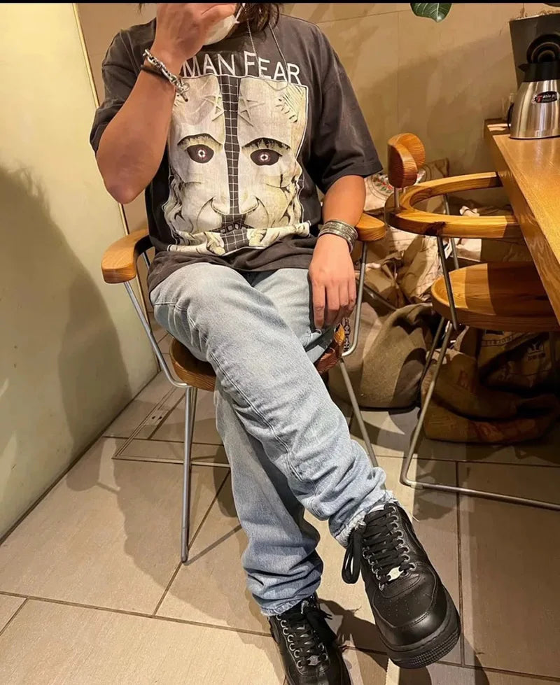 Vintage Series Saint Round Neck Sexy Robot Printed Casual High Quality Oversized T Shirt Harajuku Streetwear Men