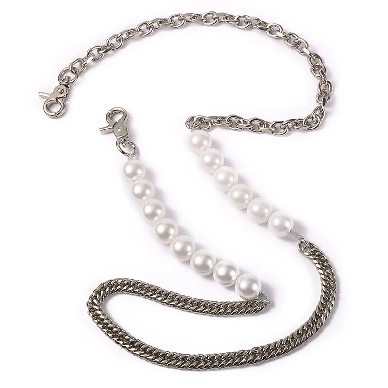 316L Stainless Steel Solid Metal and Pearl Bag Chain Bandage Kpop Strap Luxury Accessories Handles IP Gold Plated Gift DIY