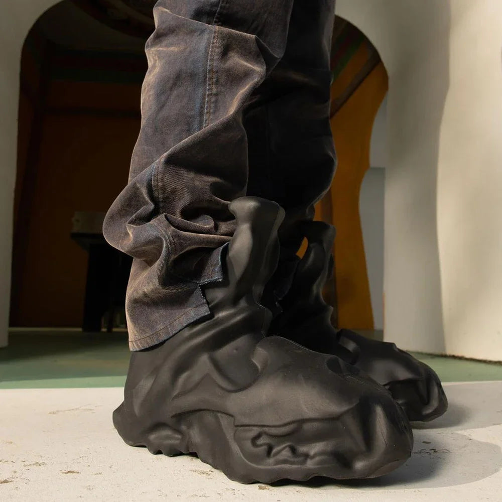 New Rock Black Men Boots Man Design Luxury Brand High Quality Cossacks Platform Motorcyclist Original Stylish Rubber Goth Ankle