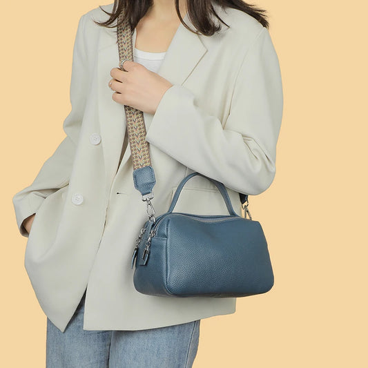 Luxury Soft Genuine Leather Handbag Fashion Women Shoulder Messenger Bag Solid Color Cowhide Tote Fashion Female Crossbody Sac