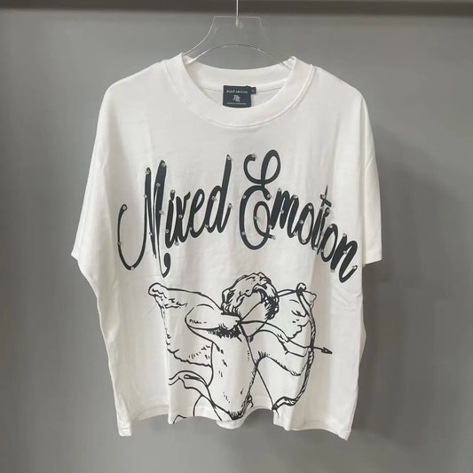 Summer Letter Rhinestone Short Sleeve Tshirts for Men White Streetwear Cotton Loose Crew Neck Top Tees Oversized Unisex Tshirt