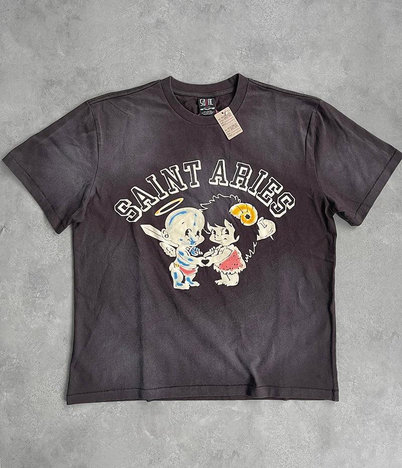 Saint High Quality Casual Loose Smiling Print Men T Shirt