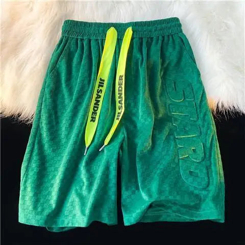 High Street Foam Letter Velvet Shorts Men's Fashion Casual Summer Loose Sports Shorts