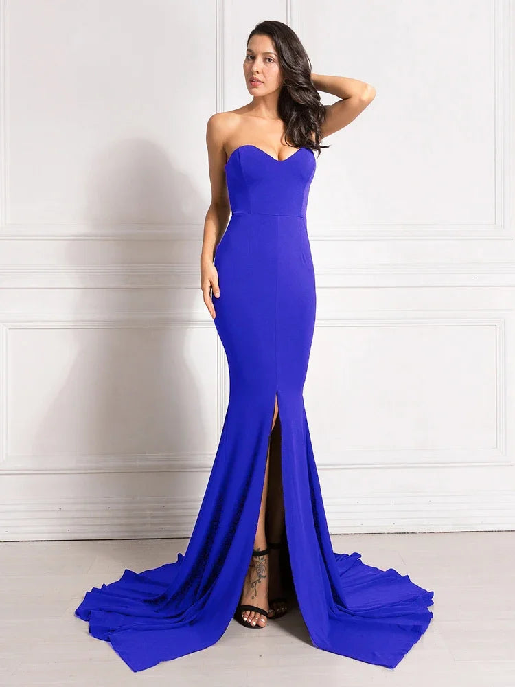 Robe maxi longue sans bretelles pour femme, robe de soirée sexy, robe de nuit d'été, robes de soirée ALTERS, fente avant, rouge nu initié