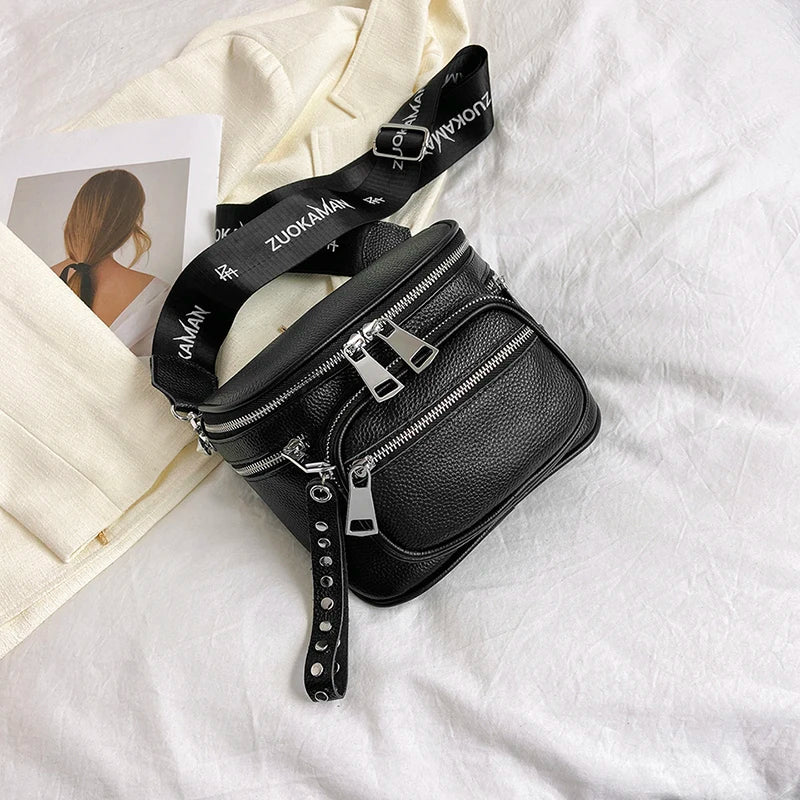 High Quality 100%Natural Cowskin Female Shoulder Crossbody Tote Genuine Leather Saddle Bags For Women Casual Wide Strap Handbags