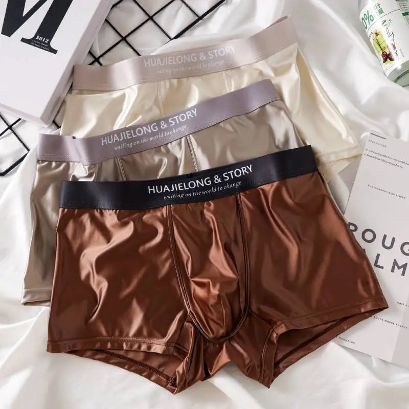 3Pcs Men's Underpants Ice Silk Satin-like Man Underwear Smooth Breathable Boxer Shorts Underwear For Men