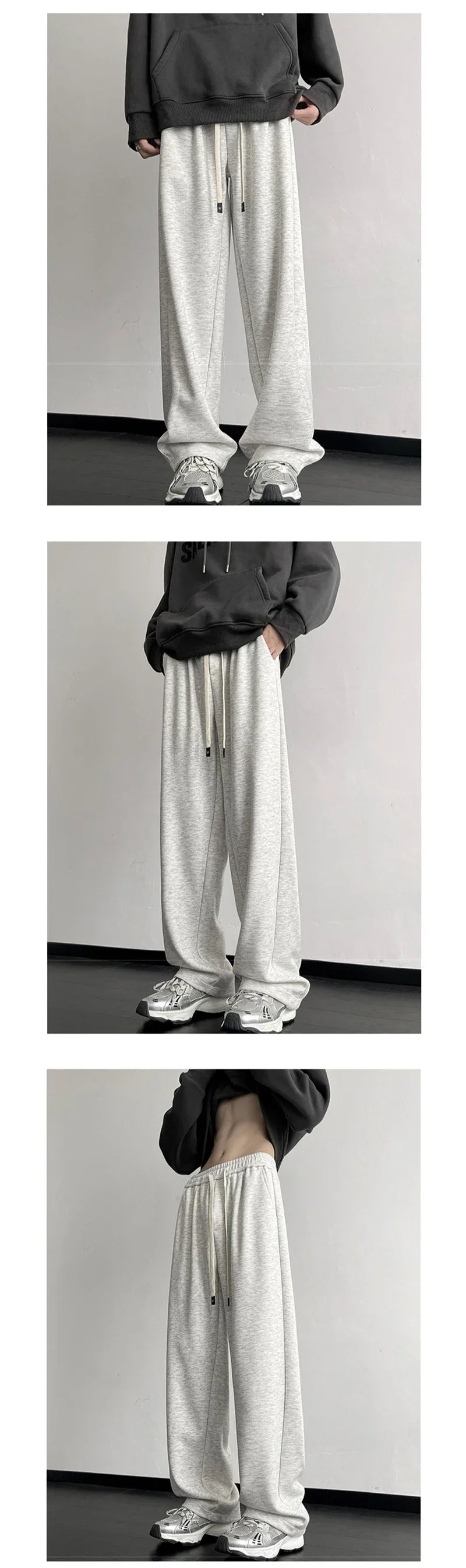 Spring Men's Solid Color Fleece Baggy Sweatpants Y2K Streetwear Straight Wide Leg Trousers 2025 New Korean Fashion Pants