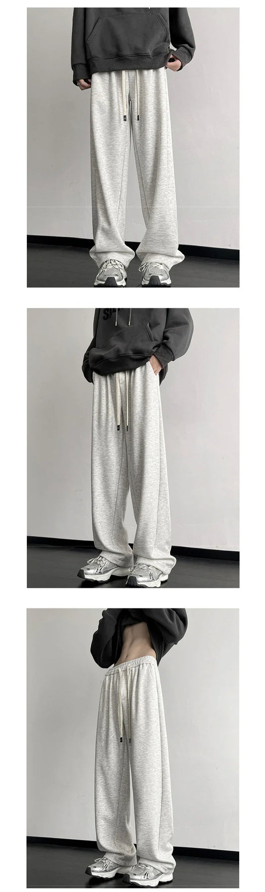 Spring Men's Solid Color Fleece Baggy Sweatpants Y2K Streetwear Straight Wide Leg Trousers 2025 New Korean Fashion Pants