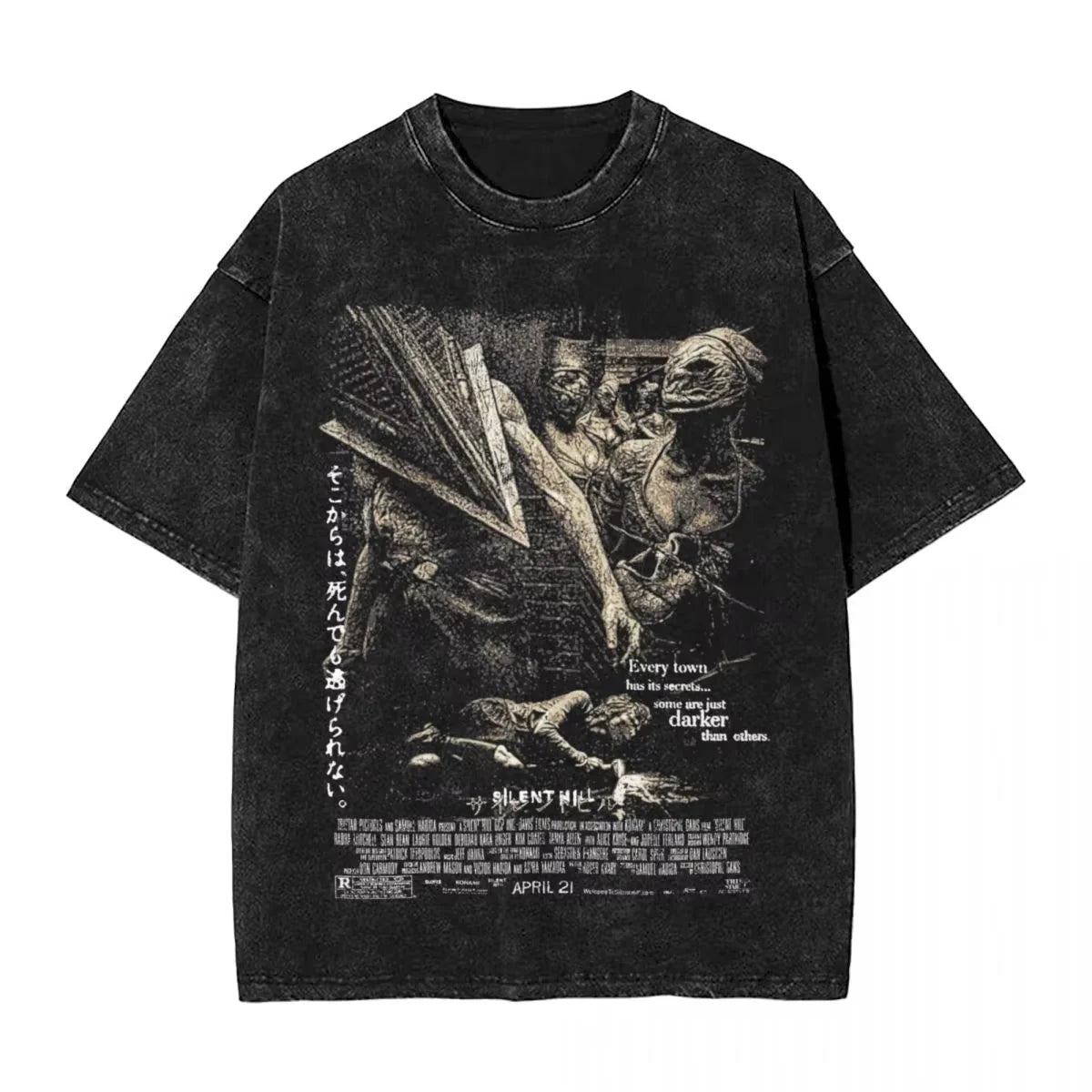 Washed T Shirts Horror Silent Hill Heavens Night Hip Hop T-Shirt Street  Streetwear Short Sleeve Printed Tops Tees Men Women