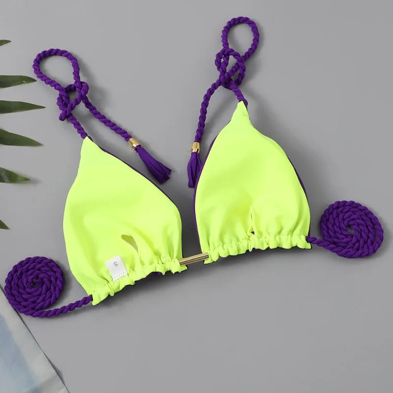 Women Bikini Rope Triangle Swimsuit Multicolor Sexy Low Waisted Bikini Set Swimsuit Swimwear Women BeachwearBrazilian biquini