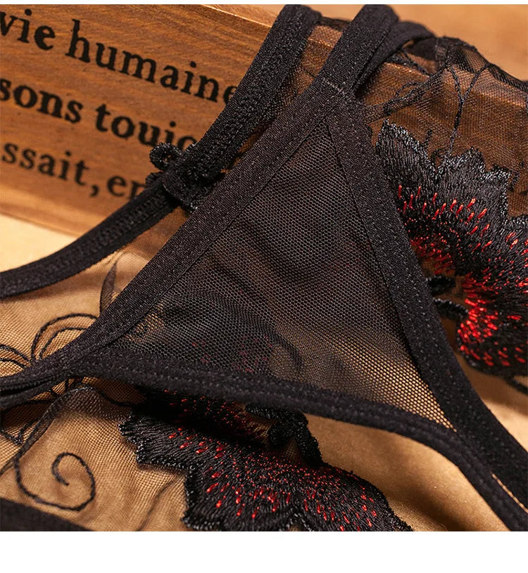 Sexy Lingerie Floral Print Crotch Opening Women's Panties Lace Thongs See-Through Temptation Women Underwear Erotic Pantys