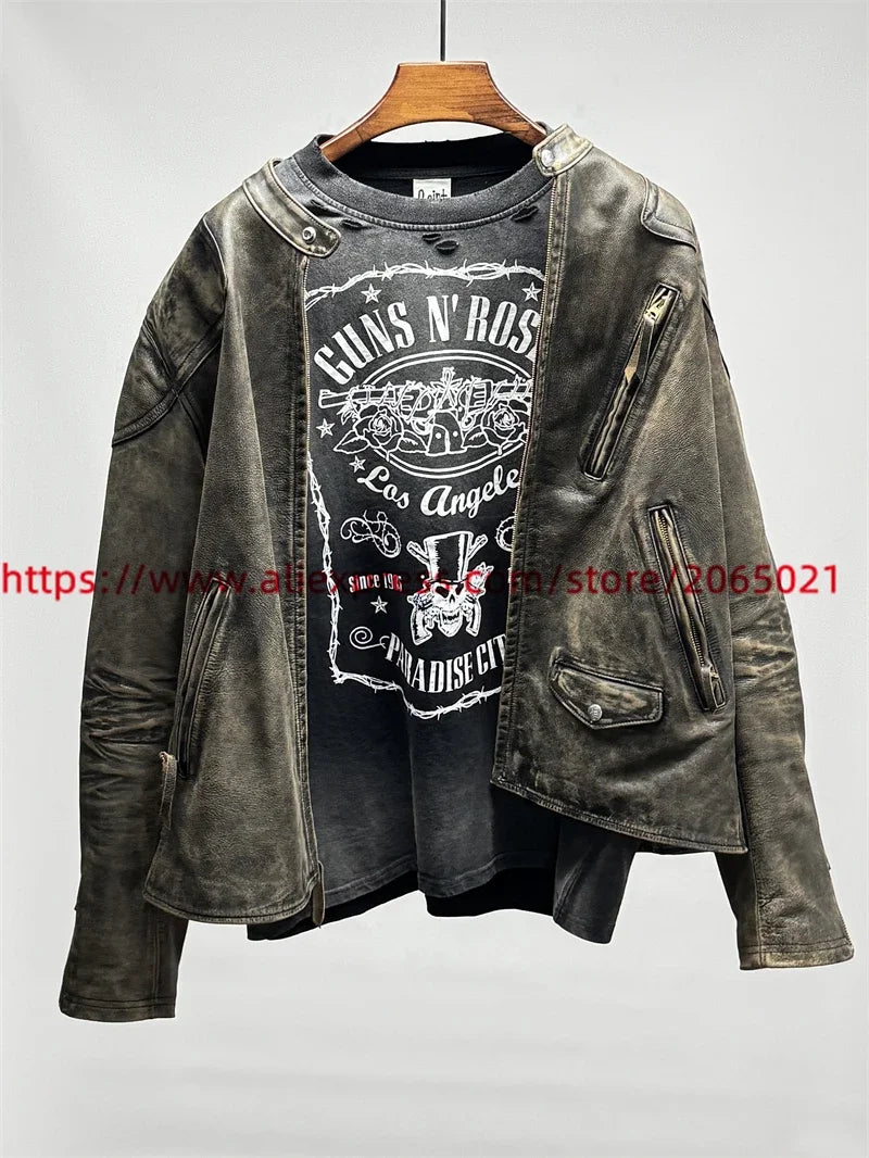 Vintage SAINT Guns N Roses Washed T-Shirts High Quality Dirty Soil Spray Hand Worn Tank Top T Shirt Tee Tops