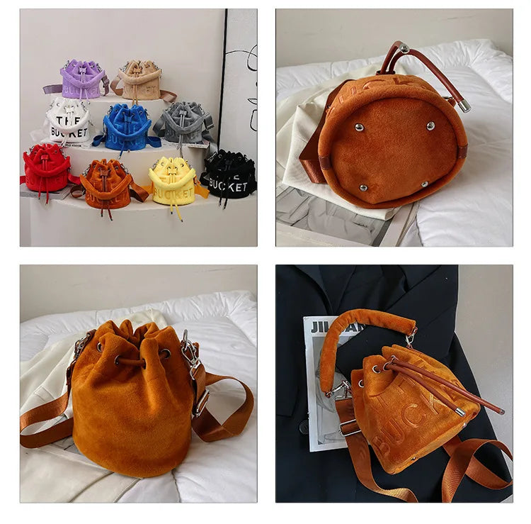 Velvet Bucket Bags for Women Fashion Purses and Handbags Designer Crossbody Bag Luxury Shoulder Bag New Satchel Lady Bag