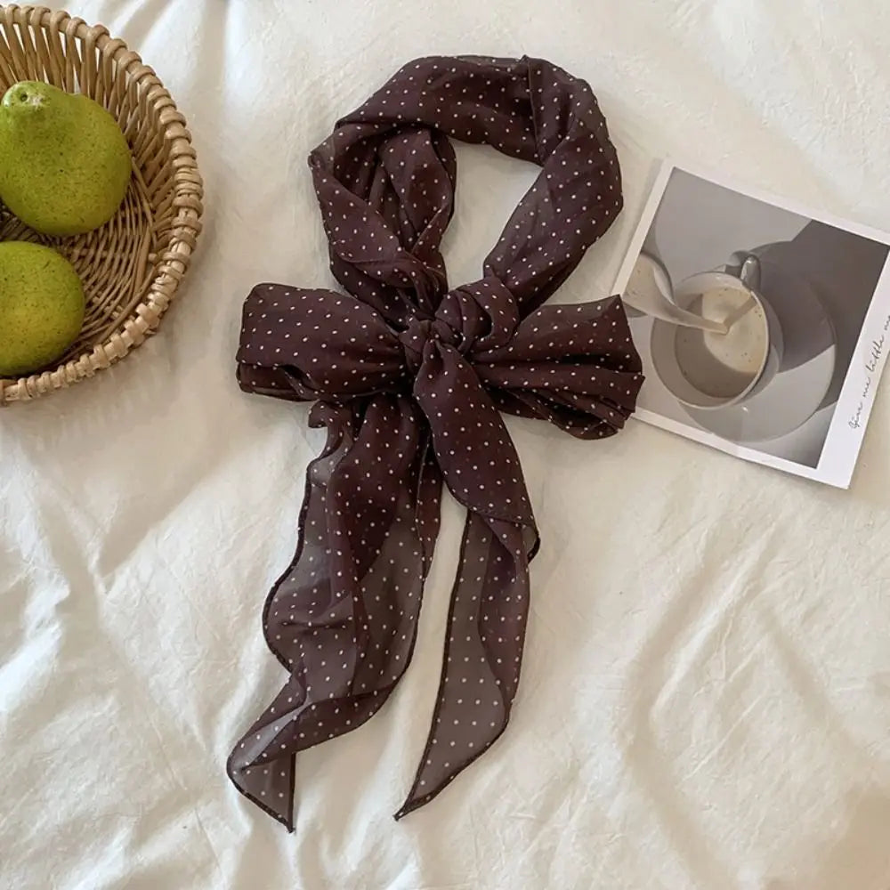 Elegant Ribbon Polka Dot Scarf Printed Multifunction Scarf Headband Thin Head Scarf Long Scarves Party