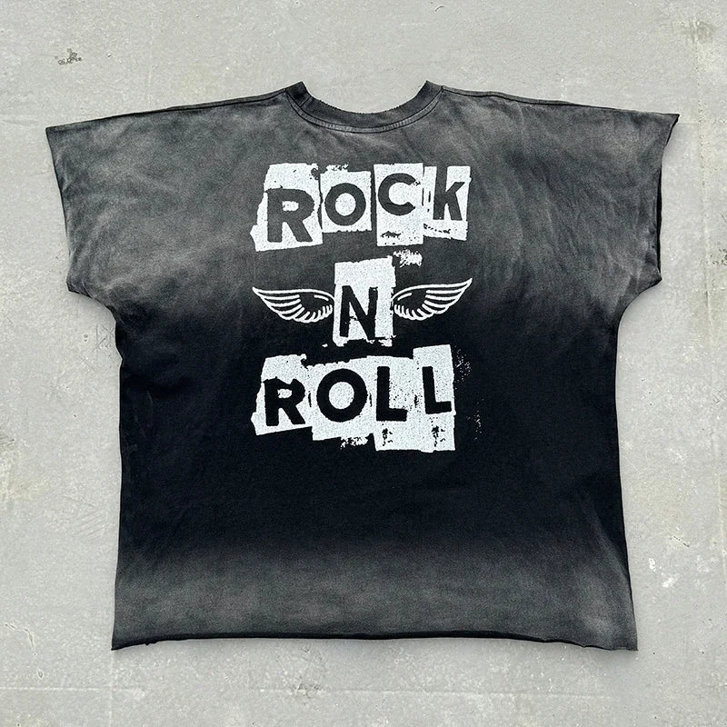 Graphics Print Vintage Washed Black Dirty Sleeveless T-Shirt Men Women Hip Hop Oversized Box Tee Best Quality Cotton T Shirt