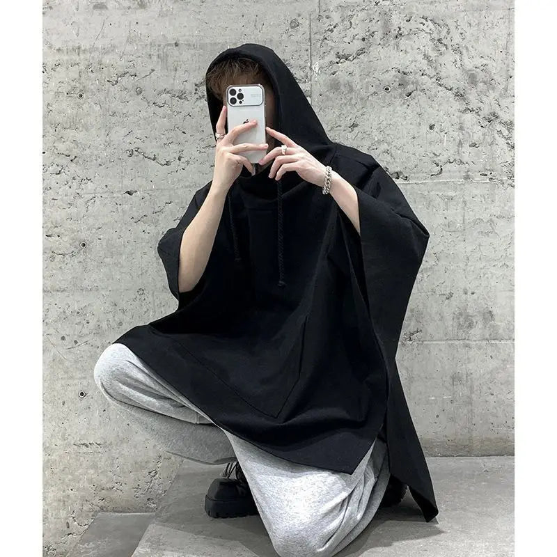 Fashion Irregular Batwing Sleeve Hoodies Sweatshirts Men Clothing 2025 Spring Summer Loose Casual Tops Asymmetrical Sweatshirts