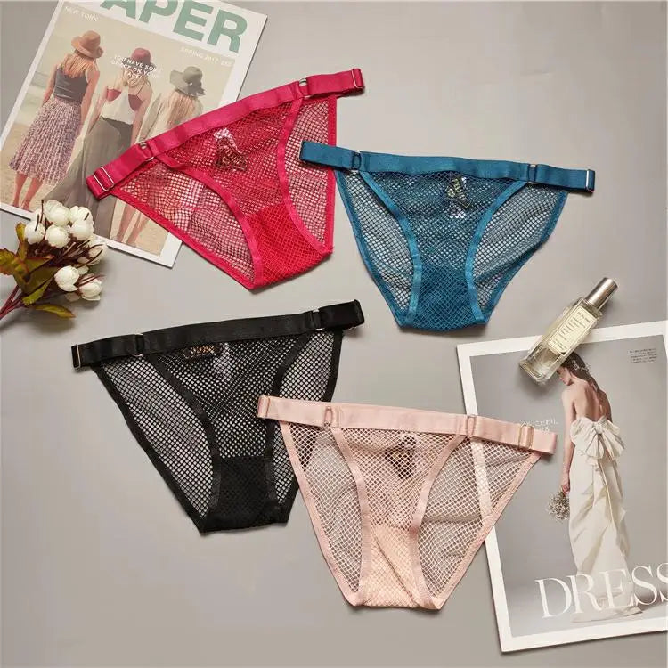 Temptation Fishing Net Girls' Panties Adjustable Buckle Women's Underpants See-through Mesh Lady Knickers Sexy intimate Lingerie