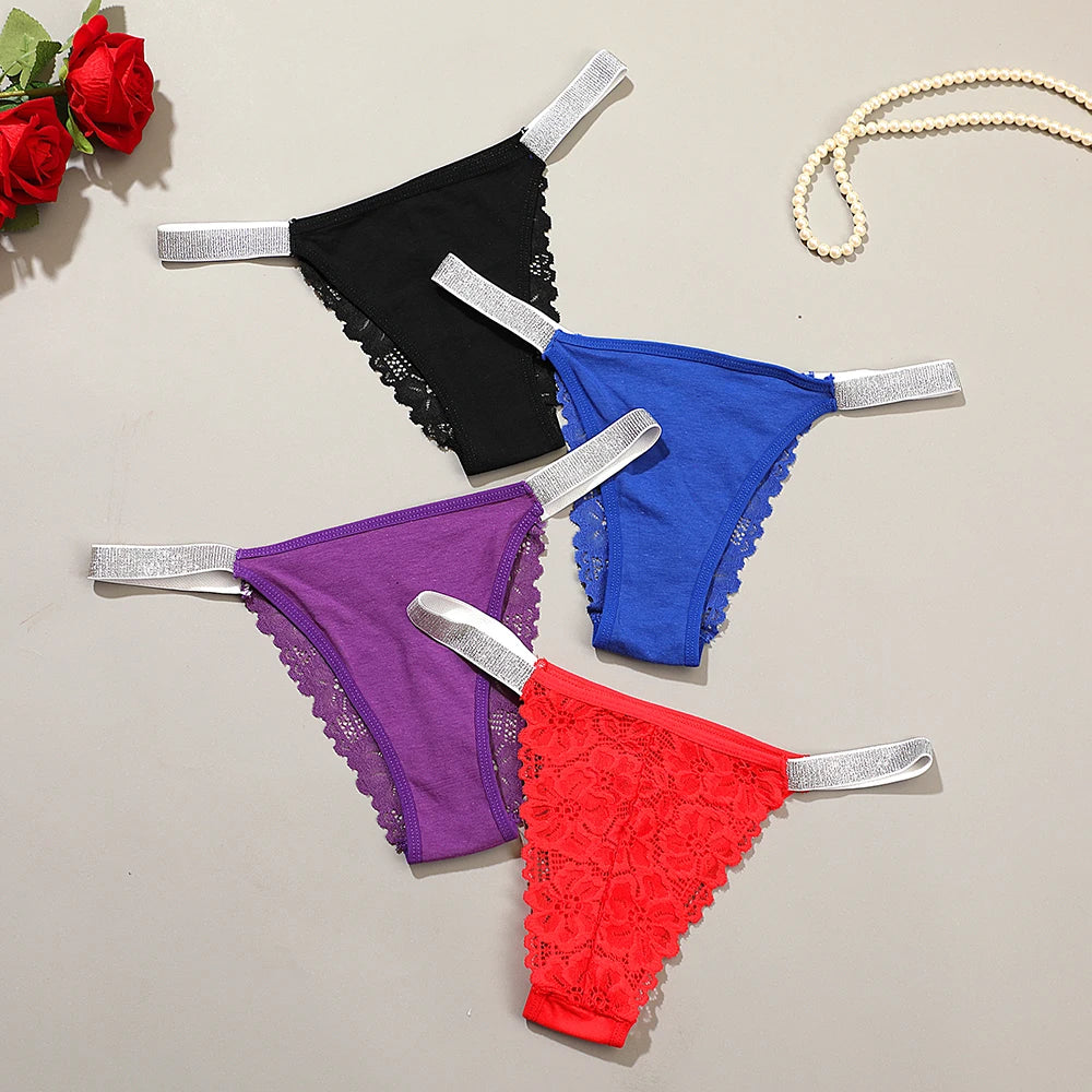 Women Panties Shiny Rhinestone Sexy Lace Lingerie Women Low Rise Female Cotton Underwear G-string  Ladies BriefsThong