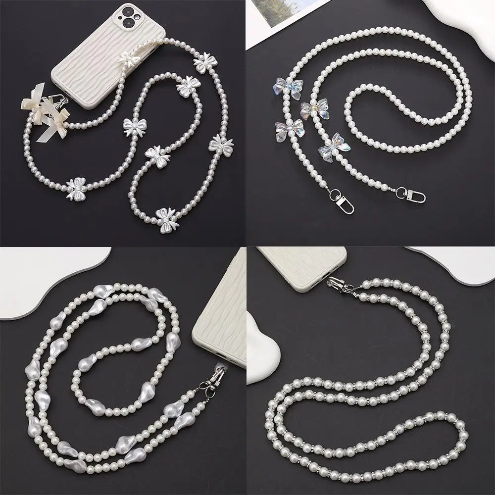120cm Bag Chain for Handbag Handles Butterfly Beaded Phone Lanyard  DIY Purse Replacement for Shoulder Bag Straps Pearl Belt