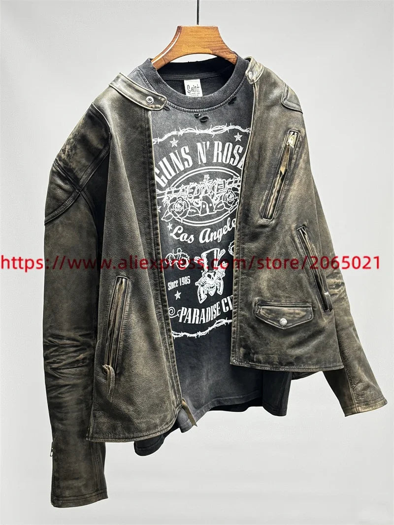 Vintage SAINT Guns N Roses Washed T-Shirts High Quality Dirty Soil Spray Hand Worn Tank Top T Shirt Tee Tops