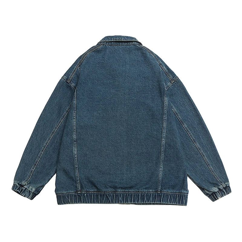2023 Autumn Men's Denim Jacket Vintage Large Pocket Elastic Cuffs Baggy Coat Oversized Japanese Casual Streetwear 4XL 5XL
