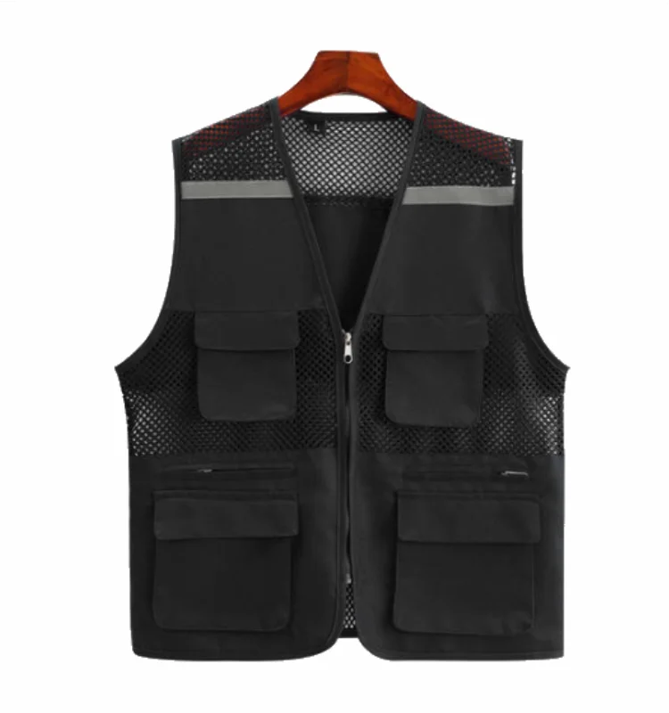 Customized construction site defense worker labor clothing reflective mesh breathable vest with multiple pockets vest
