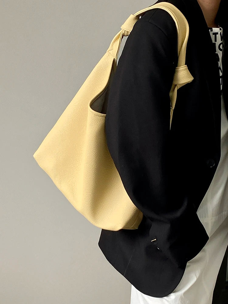 Fresh Yellow PU Women's Tote Bag Spring New Large Capacity Versatile High-grade Texture Underarm Bags Trendy One Shoulder Bags