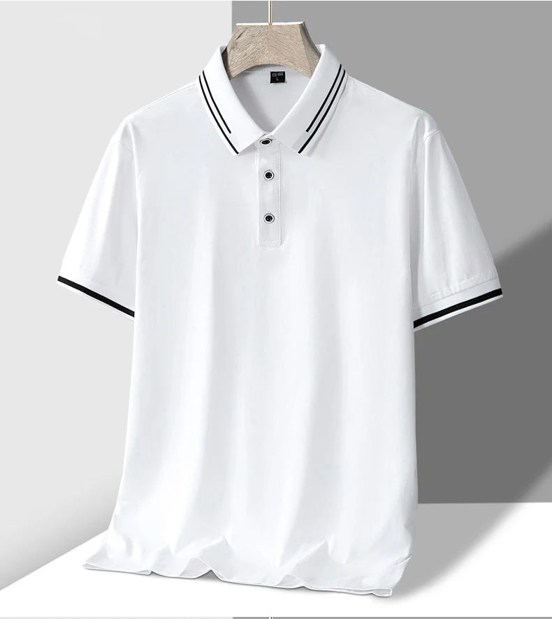 TFETTERS Men's Summer Polo Shirt Top Short Sleeve Turn Down Collar Solid Color Cotton White Casual T Shirt for Men Clothes