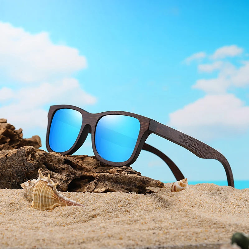 GM lunettes de soleil en bois de bambou naturel lunettes polarisées faites à la main lentilles de revêtement miroir lunettes avec boîte-cadeau