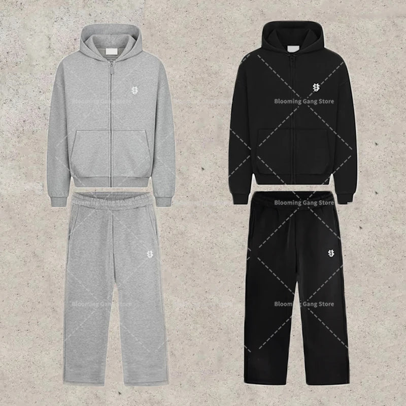 New Letter Embroidery Zip Up Casual Men Suits Y2K Oversized Harajuku Fashion Sweatshirts Women Retro Hoodies Couple Sweatpants