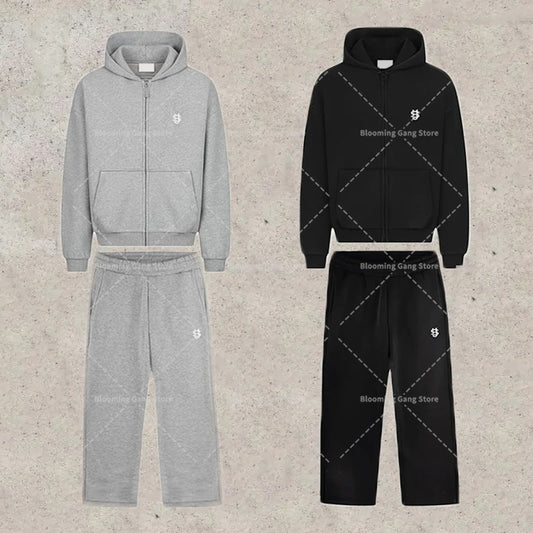New Letter Embroidery Zip Up Casual Men Suits Y2K Oversized Harajuku Fashion Sweatshirts Women Retro Hoodies Couple Sweatpants