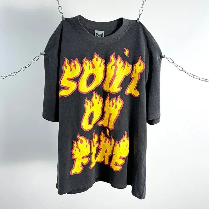 Red Skull Finger Print Damaged Hole Saint Tank Tee Men Women Streetwear Oversized Vest Vintage Washe Black Sleeveless T Shirt