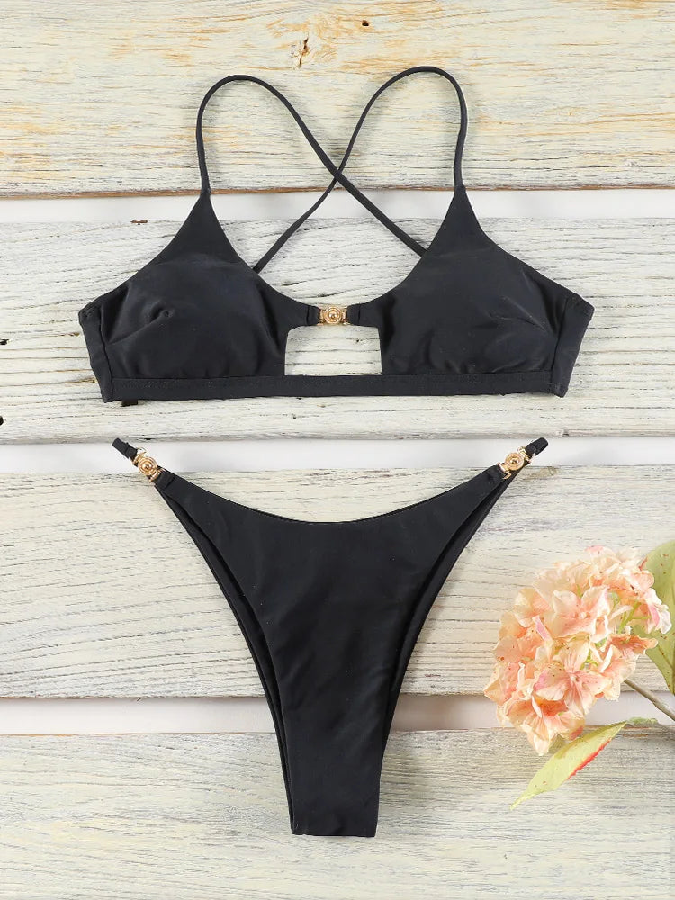 Miyouj Push Up Bikinis New Two Piece Suit 2025 Bathsuit Sexy Bikini Sets Hollow Out Swimsuit String Bathwear Low Waist Swimwear