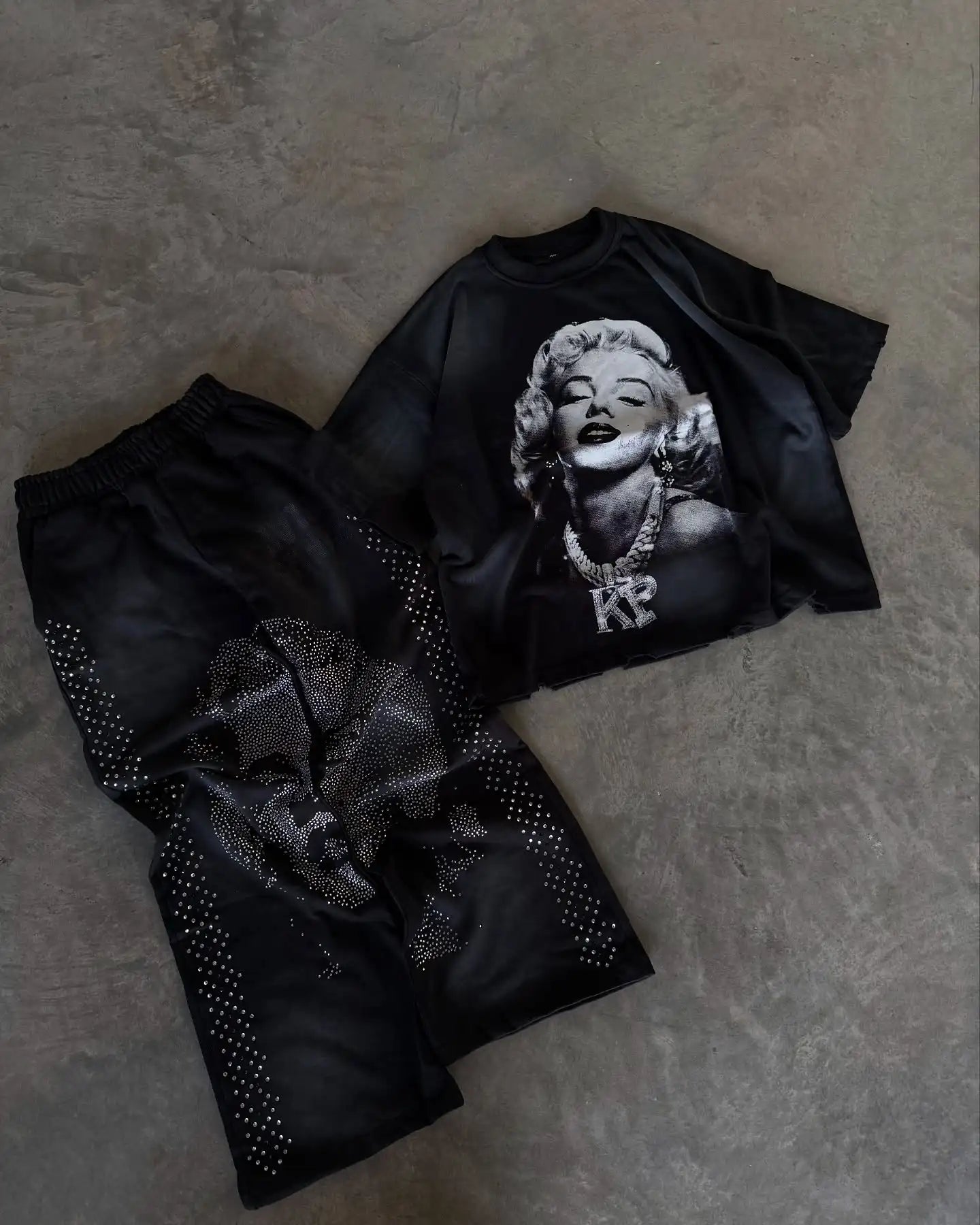 Y2k Clothes for Men Gothic Retro Sweatpants T Shirts Two Piece Set Casual Tracksuit Men Oversized Diamond Pattern Street Set