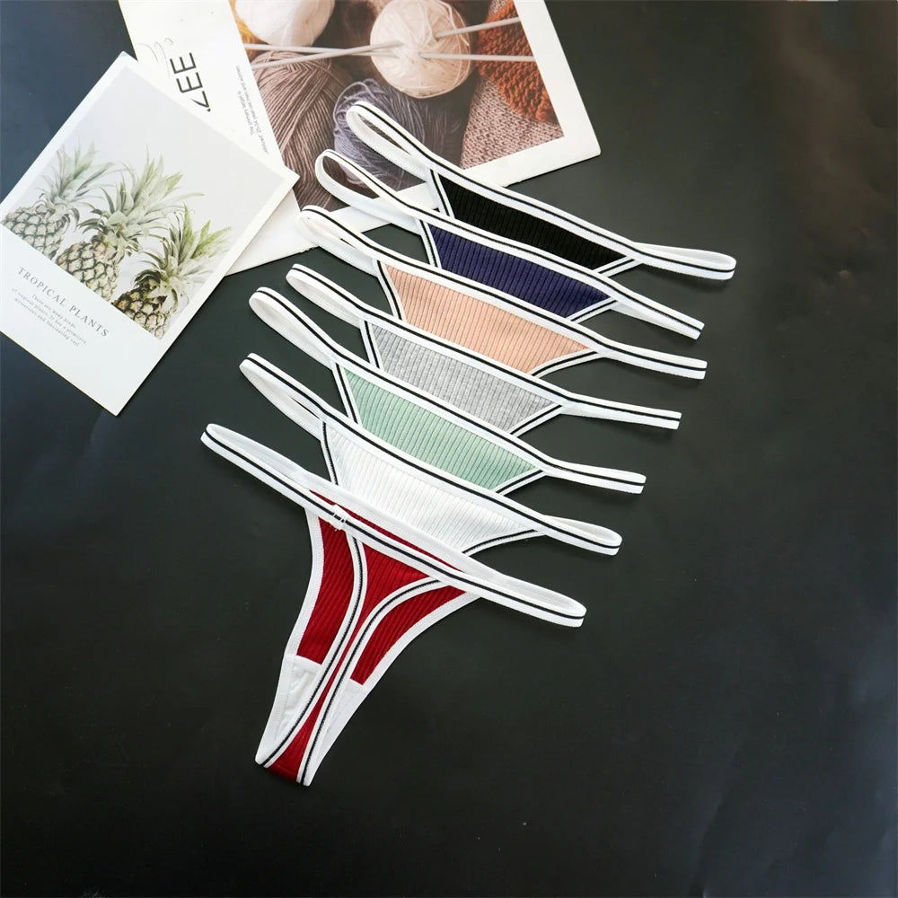 3Pcs 100% Cotton Breathable G-String Erotic Lingerie Women Thongs Stretch Thin-belt Solid Low Waist T-back Panties Seamless