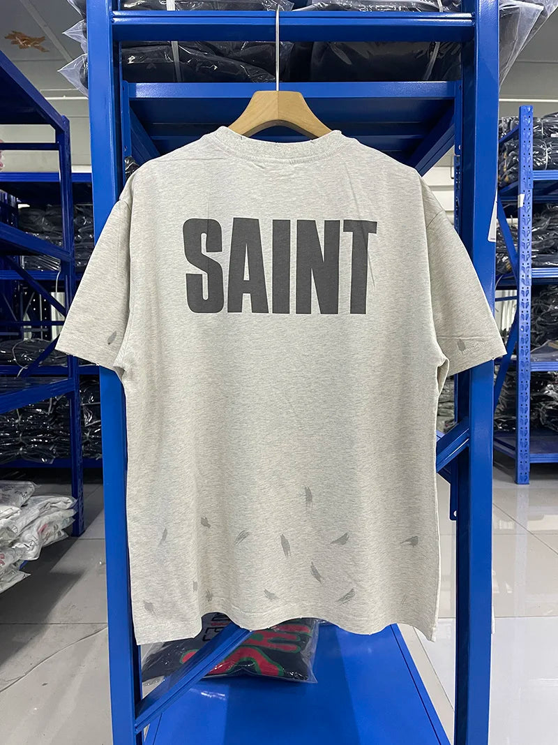 Saint High Quality Casual Loose Smiling Print Men T Shirt
