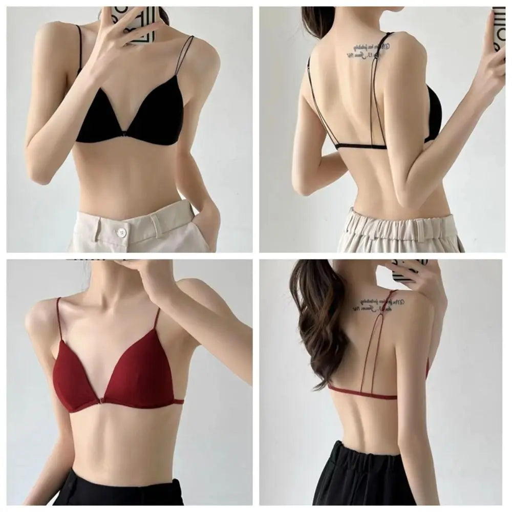 Fachion Triangle Bras for Women Beauty Back Thin Strape French Style Bra Solid Color Lingerie Deep V Bralette Summer