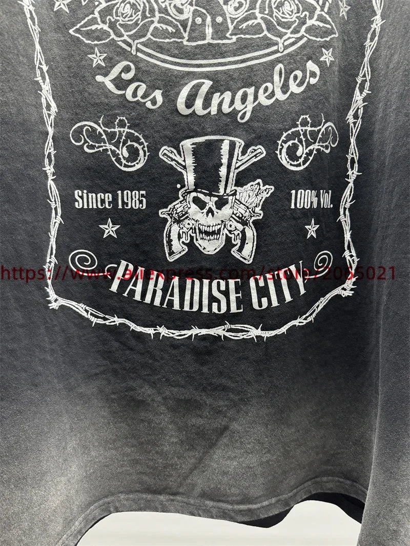 Vintage SAINT Guns N Roses Washed T-Shirts High Quality Dirty Soil Spray Hand Worn Tank Top T Shirt Tee Tops